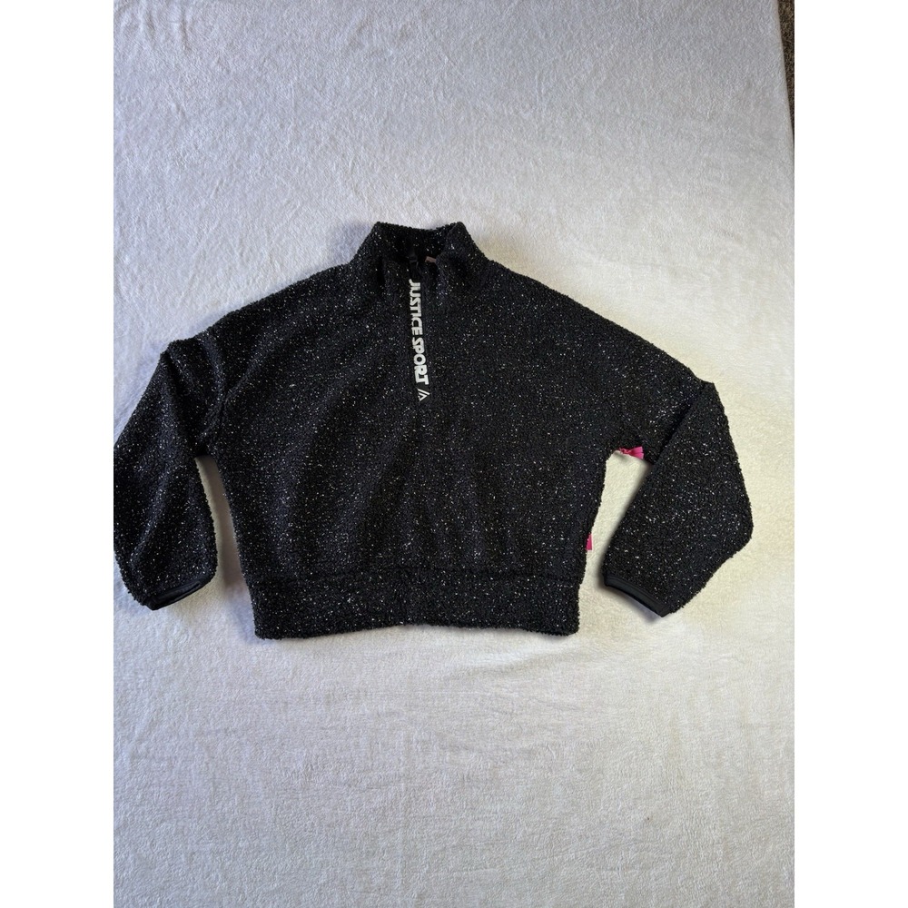 Justice Girls Mock Neck Top Sherpa Black And Silver Size M10 NWT